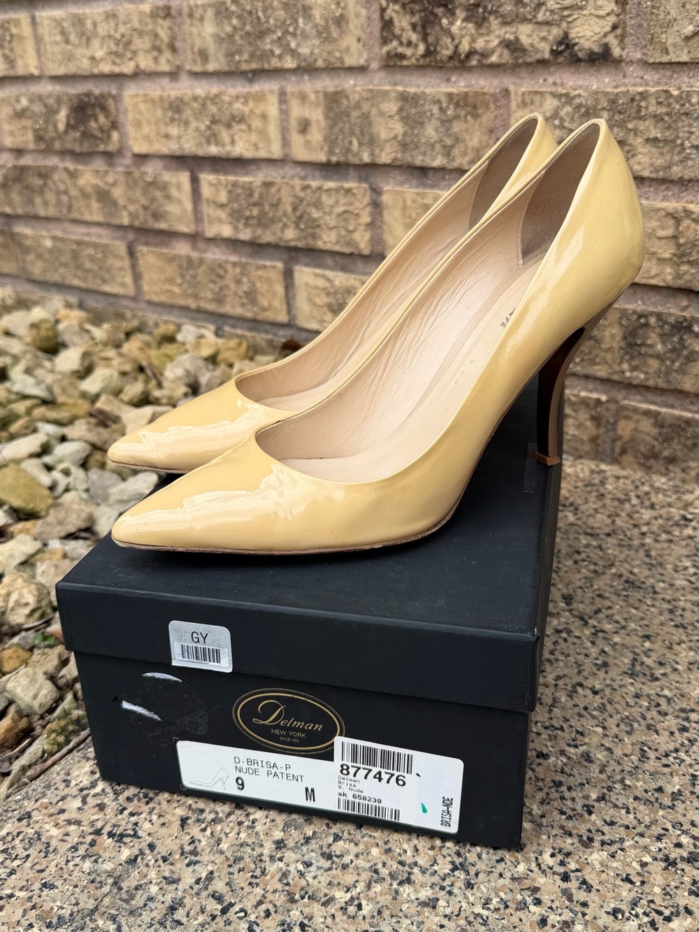 Delman Pale Yellow Patent Pointed-Toe Stilettos
